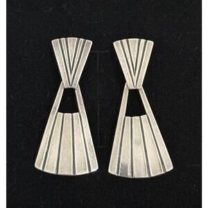 James Avery Retired Rare Sterling Silver Striped Dangle Angular Earring